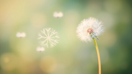 Abstract Nature Scene with Blurred Dandelion Parachutes