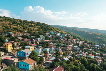Fototapeta premium Aerial Panorama of the Blue City, Hillside Houses