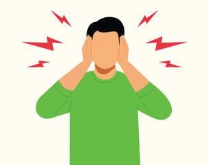 a man covers his ears with hand illustration.