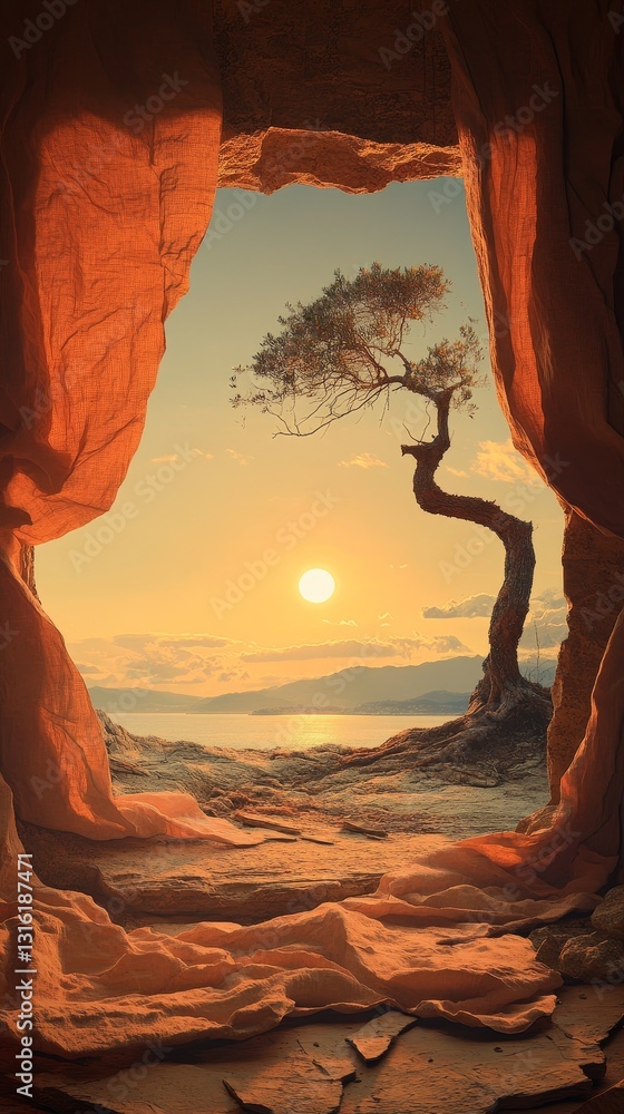 Poster bare tree silhouettes create a stunning design on a background of crumpled paper
