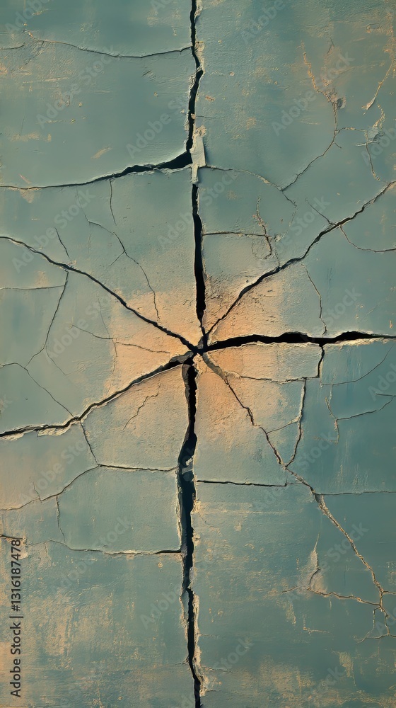 Aufkleber the concrete surface has cracked and is separating from a dark grey underlayer, creating abstract sh