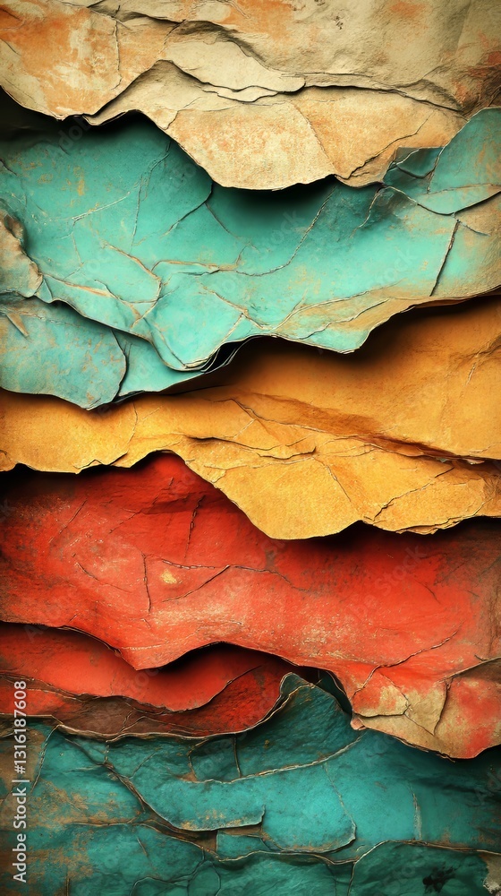 Poster crumpled paper serves as the base for a geometric design made from black thread and a gradient-color
