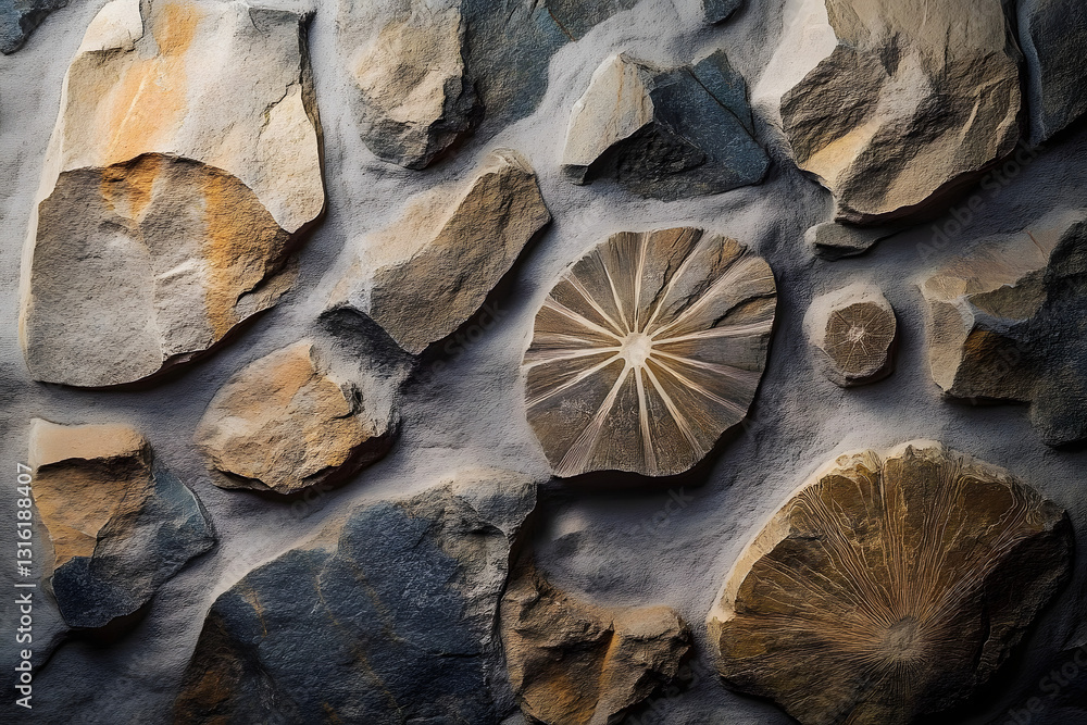 Poster weathered stone texture featuring fossil patterns and rustic backdrop