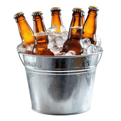 bucket full of ice and beer bottles