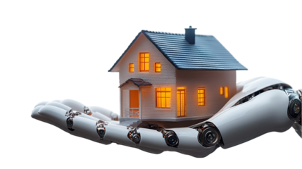 Robot Hand Holding Model house Presenting For home