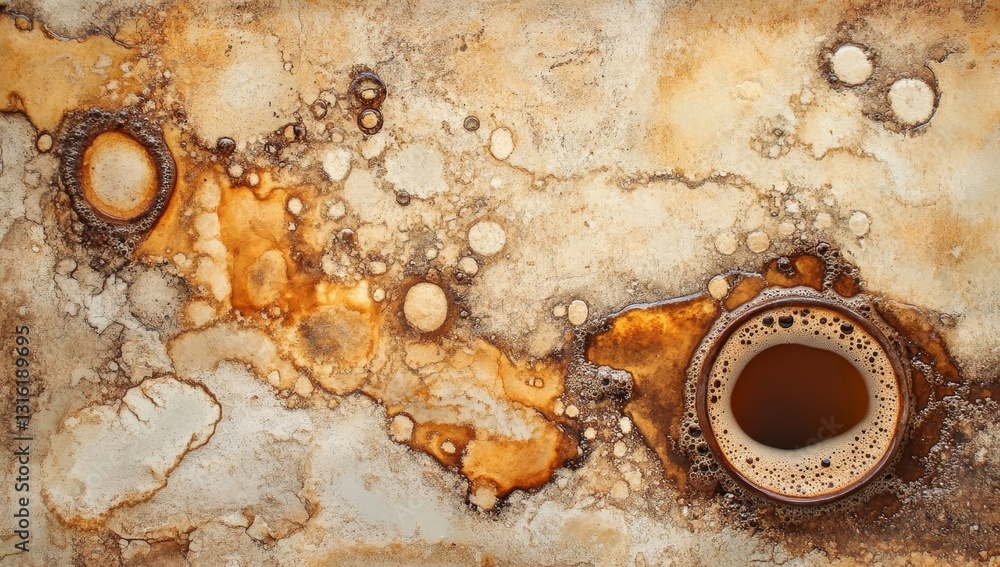 Poster the creation of an abstract background with stains is achieved using brown watercolor paint