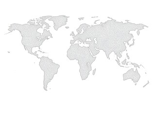 Fototapeta premium Dotted Black and White World Map Isolated on White Background, Grainy Texture Cartography for Digital Design and Geographic Education
