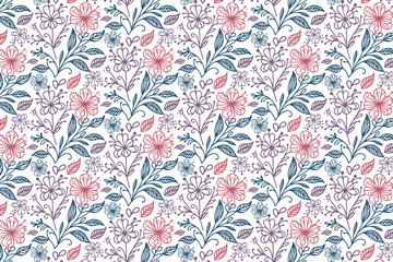 Obraz premium sophisticated hand drawn floral pattern with elegant nature inspired leaves and continuous line flowers for home decor and textile 