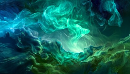 Obraz premium 緑と青の炎が舞い上がる幻想的なシーン