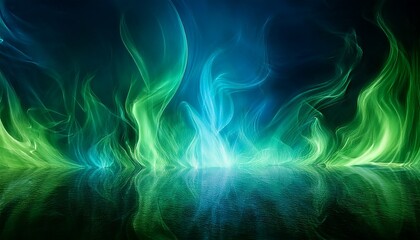Obraz premium 緑と青の炎が舞い上がる幻想的なシーン