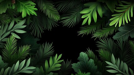 Lush Tropical Foliage Digital Illustration: A Dark Green Frame AI Generated