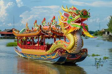 Obraz premium Beautiful holiday composition for happy celebrate chinese dragon boat festival, abstract vivid composition consists of fictional unreal fantastic vision on background