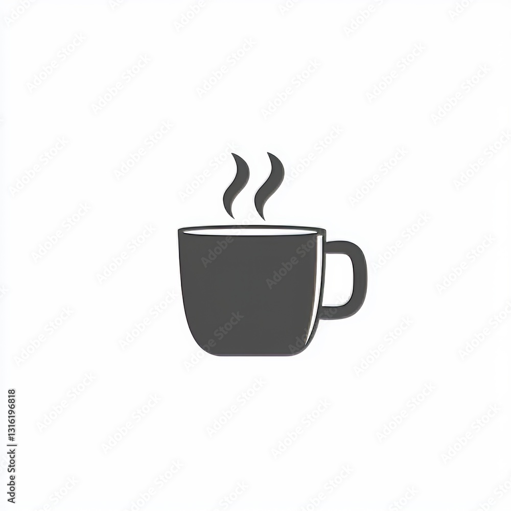 Poster the image features a straightforward line drawing of a steaming coffee mug set against a plain white