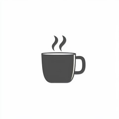 The image features a straightforward line drawing of a steaming coffee mug set against a plain white background