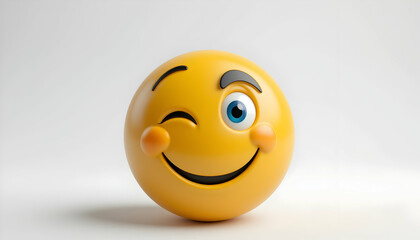 Fototapeta premium Yellow Smiley Face Winking Animation on White Background for Messaging