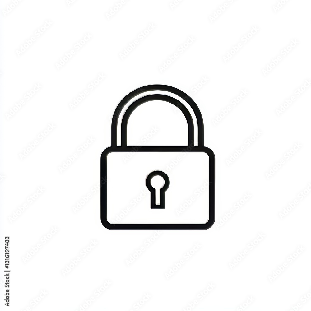 Poster the image of an open padlock in simple black line art represents concepts of security, privacy, and 