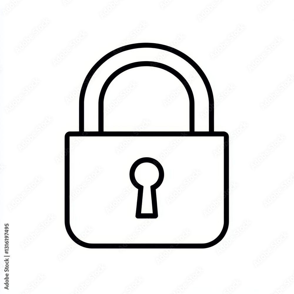 Poster a closed padlock icon in minimalist style, signifying protection of data, security, and controlled a