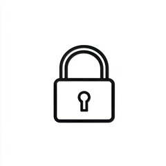 The image of an open padlock in simple black line art represents concepts of security, privacy, and access on a white backdrop