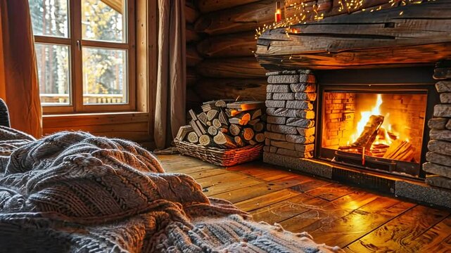 Gem&uuml;tlicher Kamin in herbstlicher H&uuml;tte