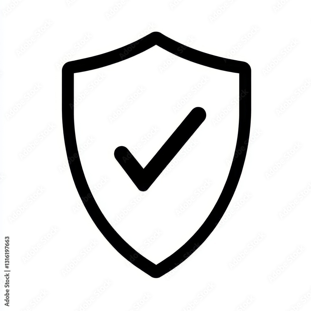 Poster the image of a simple black shield with a check mark embodies the concepts of security, protection, 