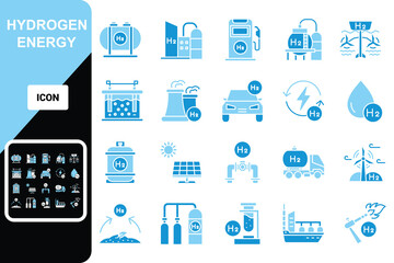 Hydrogen energy line icons set. Isolated vector element.