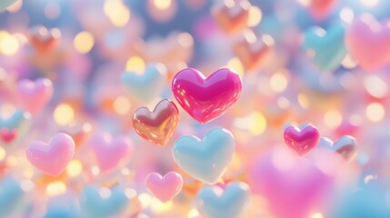 Obraz premium Colorful Hearts Floating in an Abstract Background of Soft Lights