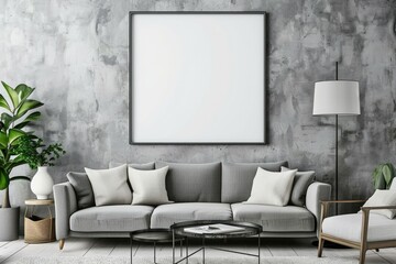 Modern and Minimalist Horizontal Black Poster or Photo Frame Mockup on the Wall in the Living Room