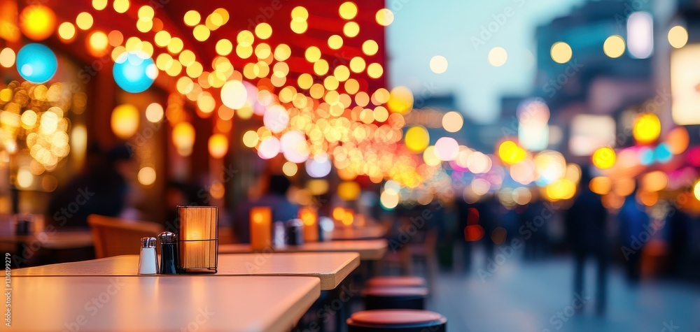 Aufkleber a vibrant evening scene featuring illuminated tables and colorful lights, creating a warm and inviti