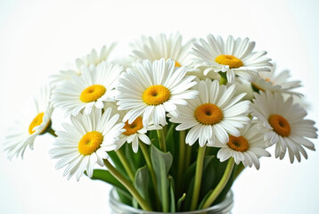 Fototapeta premium A bouquet of white daisies in a clear jar.