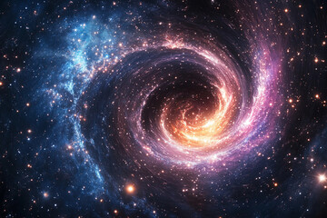 Galactic spiral showcasing vibrant colors and cosmic features in a star-filled universe
