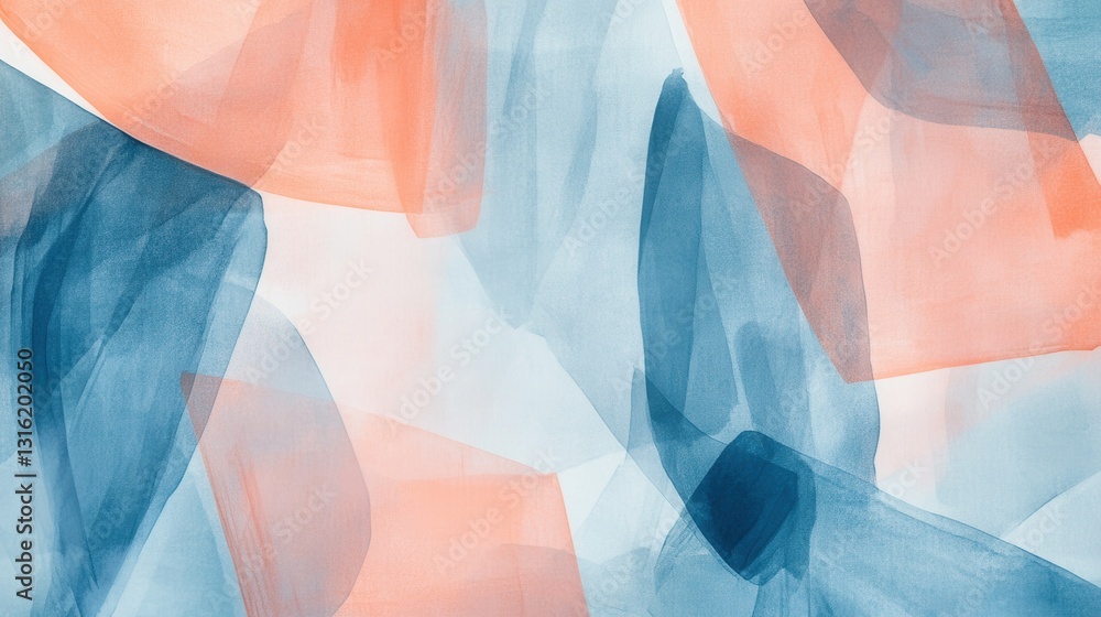 Aufkleber abstract watercolor composition featuring soft pencil strokes and translucent layers of peach and bl