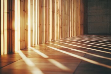 Sunlit wooden wall casting shadows on modern interior space