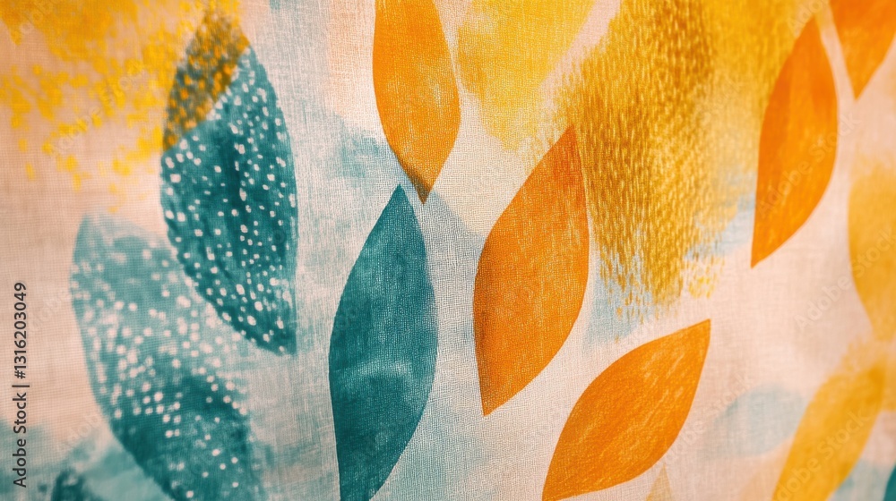 Aufkleber colorful abstract textile pattern with soft pencil strokes showcasing vibrant leaves and textures