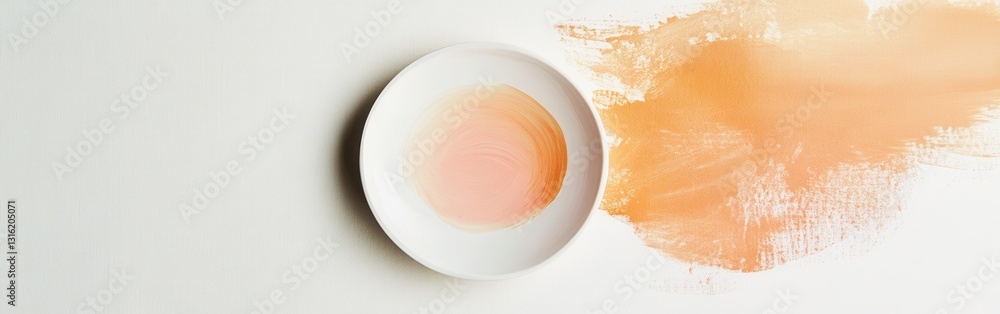 Poster Minimalist canvas with soft colors and circular paint arrangement conveying serenity and artistic expression