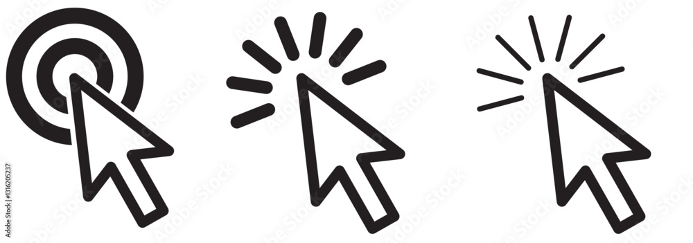 Poster pointer cursor computer mouse icon set. finger cursor, arrow click sign. vector illustration