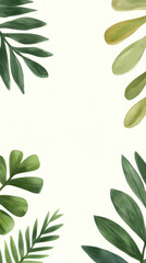 Lush green leaves frame light background