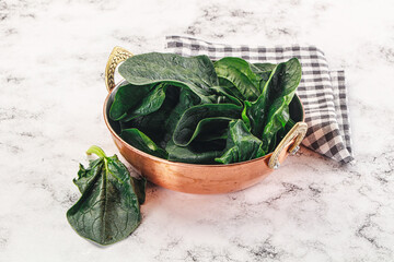Ripe green spinach leaves heap