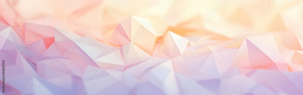 Fototapete Low-poly landscape design featuring pastel peach tones with sharp geometric shapes and soft gradients highlighting depth and texture