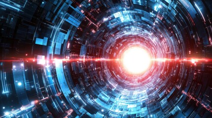 Obraz premium Futuristic Digital Tunnel with Bright Center and Vibrant Colors