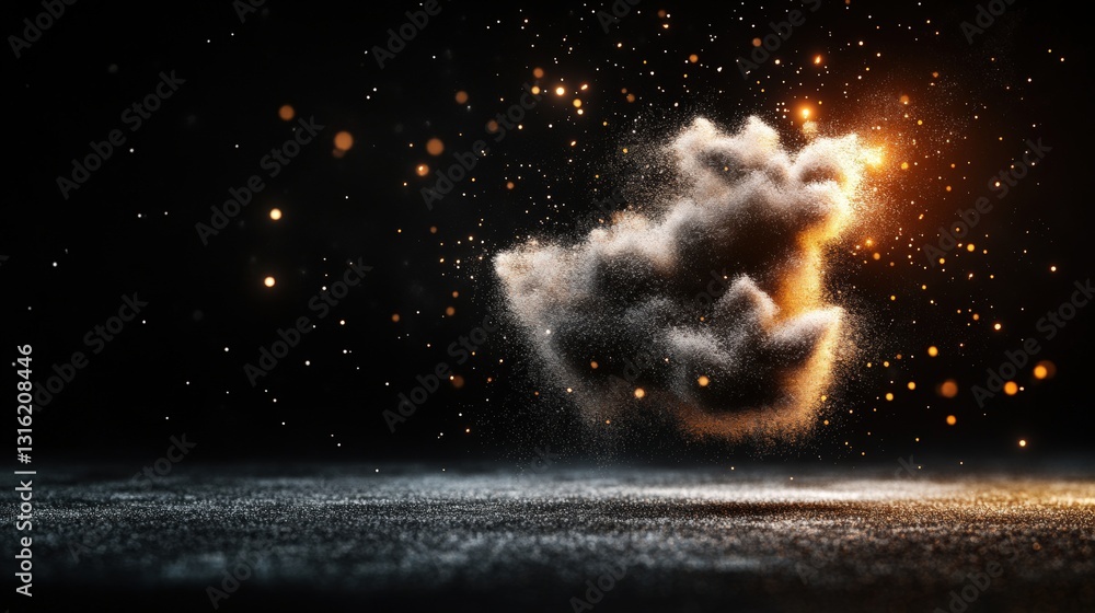 Poster stunning firework display lighting up the night sky against a deep black background with floating du