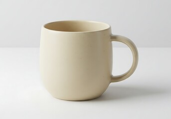 Obraz premium Minimalist Beige Mug on White Surface for Warm Drink Enjoyment