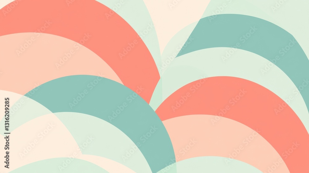 Poster elegant pastel mint and coral arcs create a harmonious pattern suitable for modern decor in any sett