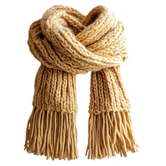 Chunky Knit Scarf with Oversized Tassels Isolated on Transparent Background