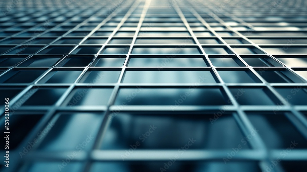 Poster a mesmerizing grid of reflective metal surfaces stretches infinitely, creating a striking visual eff