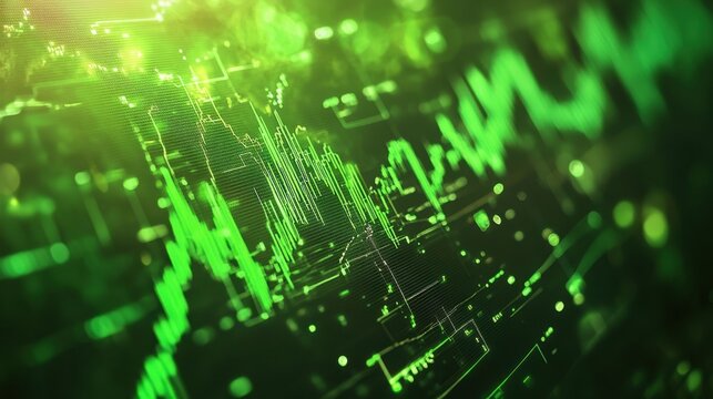 Abstract Green Digital Data Visualization with Graph Elements