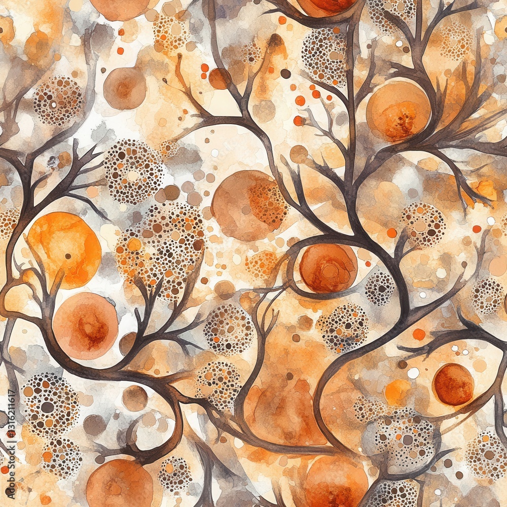 Aufkleber intricate doodle cartoon drawings featuring swirling patterns of branches and circles in earth tones