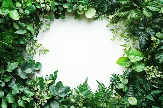 Plant border frame framing element on white background