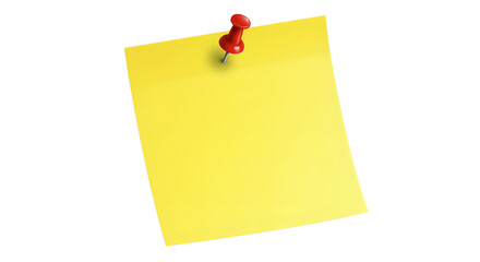 yellow sticky post it note with red pushpin isolated on white or transparent png