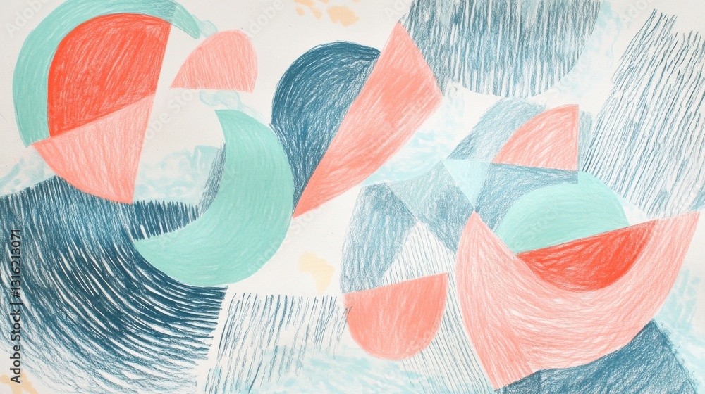 Poster exploration of abstract pencil strokes in vibrant colors creating dynamic shapes and movement