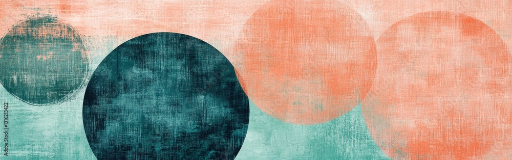 Poster abstract pencil strokes create a layered backdrop featuring colorful circular shapes in a balanced c